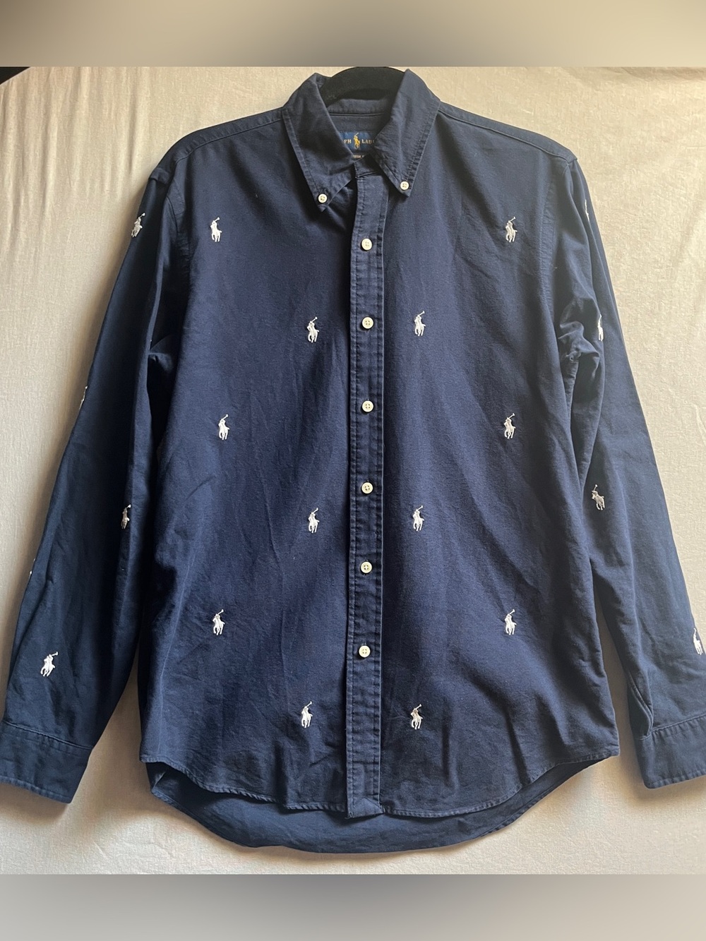 Polo Ralph Lauren Mens Small Classic Fit Navy All Over Pony Embroidered Shirt